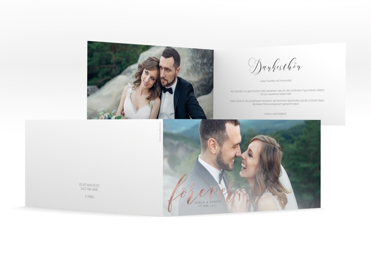 Danksagungskarte Hochzeit Promise lange Klappkarte quer rosegold