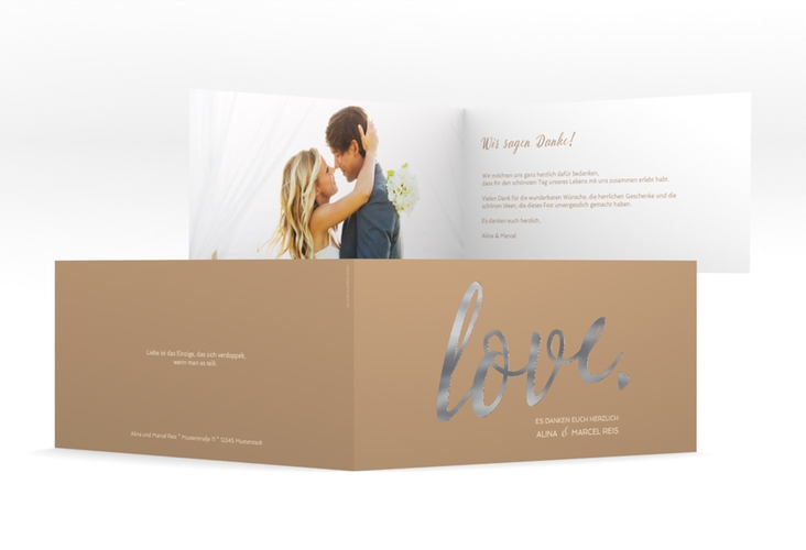 Danksagung Hochzeit Glam lange Klappkarte quer silber