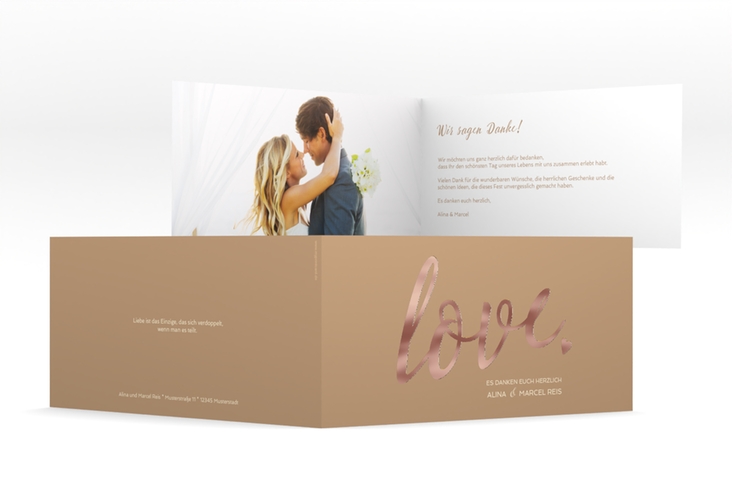 Danksagung Hochzeit Glam lange Klappkarte quer rosegold