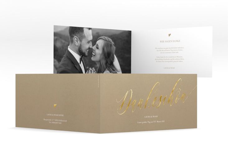 Danksagung Hochzeit Kalligrafie lange Klappkarte quer gold