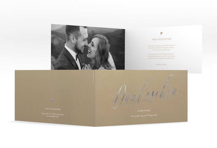 Danksagung Hochzeit Kalligrafie lange Klappkarte quer silber