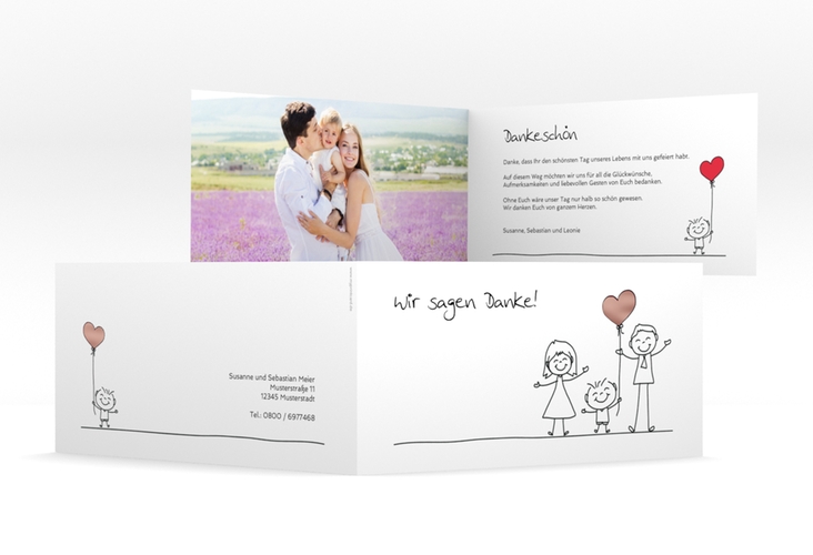Danksagungskarte Hochzeit Family lange Klappkarte quer rosegold