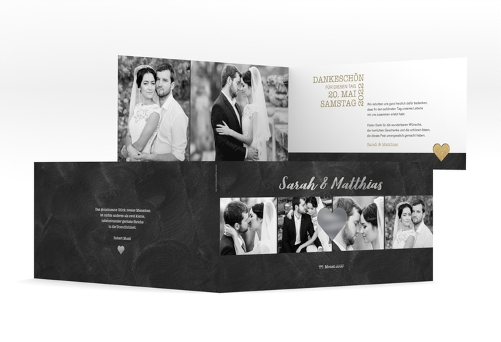 Danksagung Hochzeit Sparkly lange Klappkarte quer silber