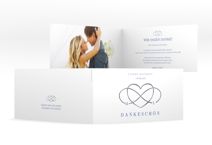 Dankeskarte Hochzeit Infinity lange Klappkarte quer silber