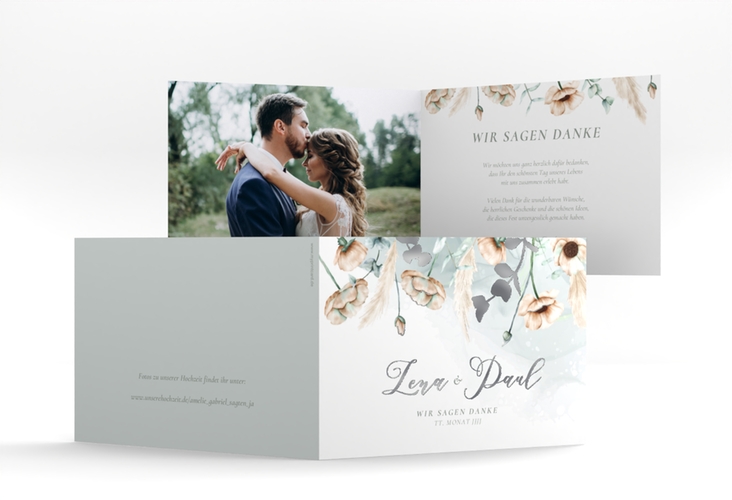 Danksagungskarte Hochzeit Anemone A6 Klappkarte quer silber