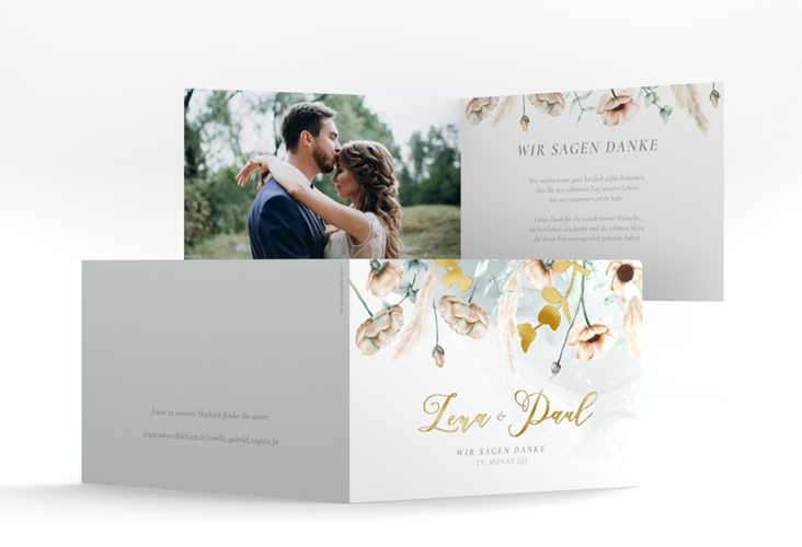 Danksagungskarte Hochzeit Anemone A6 Klappkarte quer gold