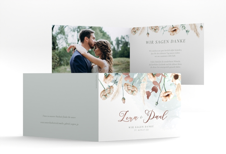Danksagungskarte Hochzeit Anemone A6 Klappkarte quer rosegold