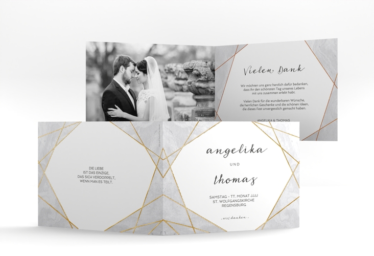 Danksagungskarte Hochzeit Asymmetry A6 Klappkarte quer gold
