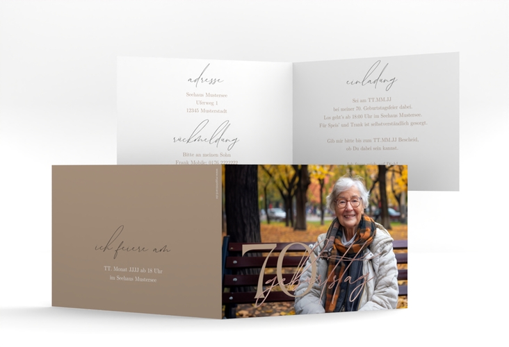 Einladung Geburtstag Ehrentag A6 Klappkarte quer rosegold