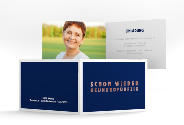 Einladung 60. Geburtstag Gag A6 Klappkarte quer rosegold