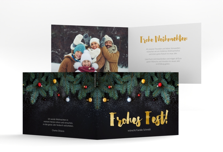 Weihnachtskarte Weihnachtszauber A6 Klappkarte quer gold