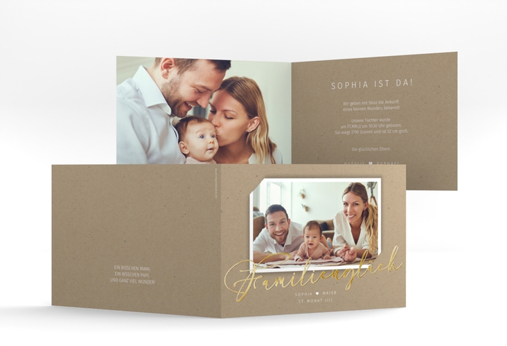 Geburtskarte Familienzuwachs A6 Klappkarte quer gold