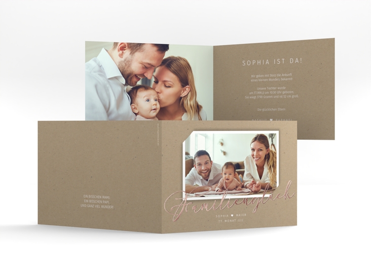 Geburtskarte Familienzuwachs A6 Klappkarte quer rosegold