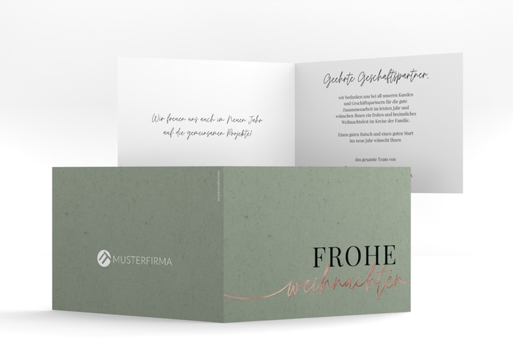 Geschäftliche Weihnachtskarte Relax A6 Klappkarte quer rosegold