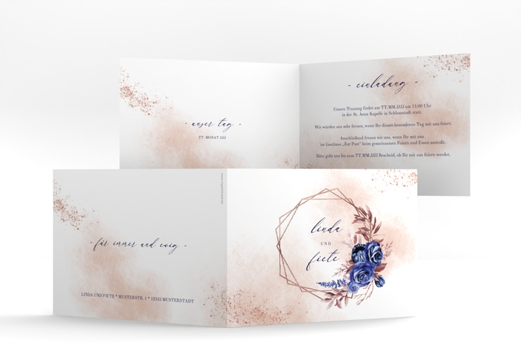 Hochzeitseinladung Saphir A6 Klappkarte quer rosegold