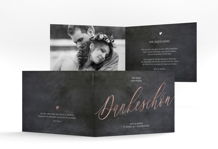Danksagungskarte Hochzeit Chalkboard A6 Klappkarte quer rosegold mit Folie