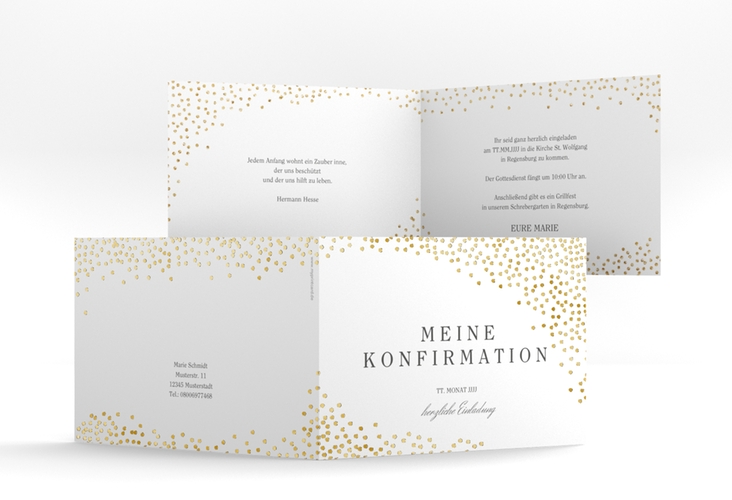 Einladung Konfirmation Glossy A6 Klappkarte quer gold