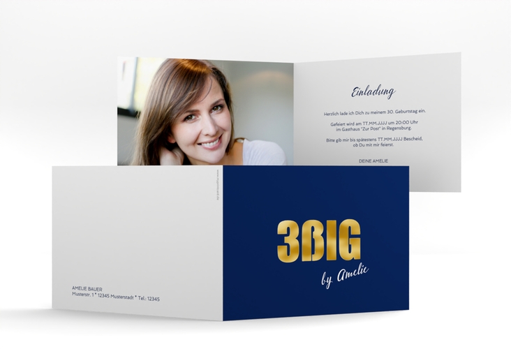 Einladung 30. Geburtstag Zig A6 Klappkarte quer gold