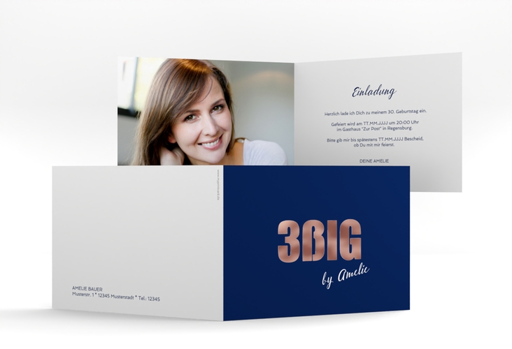 Einladung 30. Geburtstag Zig A6 Klappkarte quer rosegold