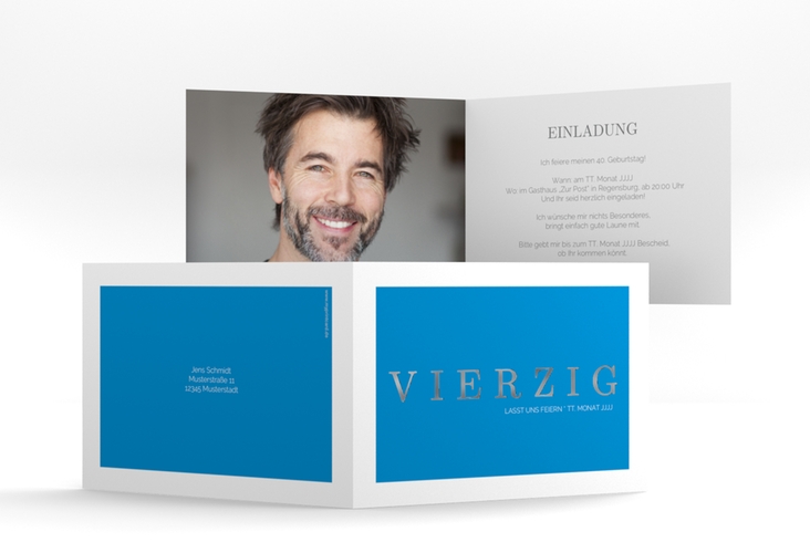 Einladung 40. Geburtstag Schlicht A6 Klappkarte quer silber