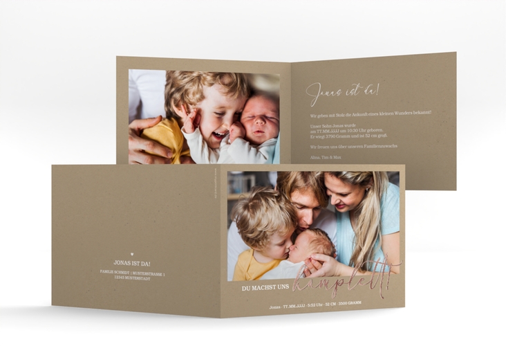 Geburtskarte Komplett A6 Klappkarte quer rosegold