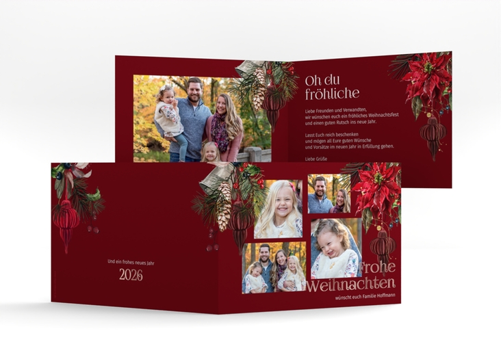 Weihnachtskarte Weihnachtsstern A6 Klappkarte quer rosegold