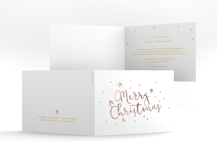 Business-Weihnachtskarte Winterfreude A6 Klappkarte quer rosegold