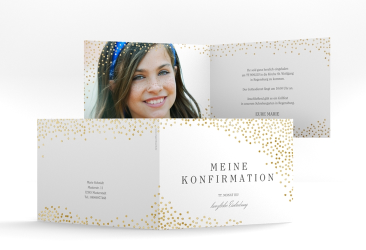 Einladung Konfirmation Glossy A6 Klappkarte quer gold