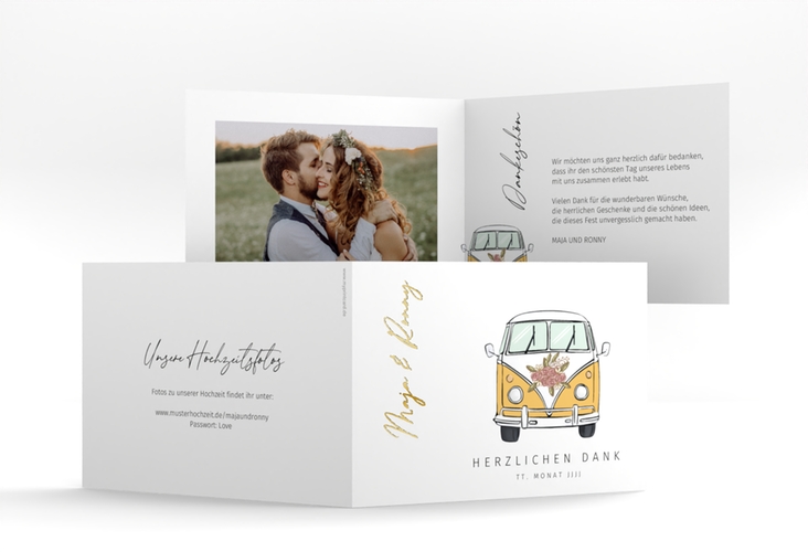 Danksagungskarte Hochzeit Hochzeitsbulli A6 Klappkarte quer gold