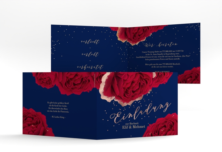 Hochzeitseinladung Cherie A6 Klappkarte quer rosegold
