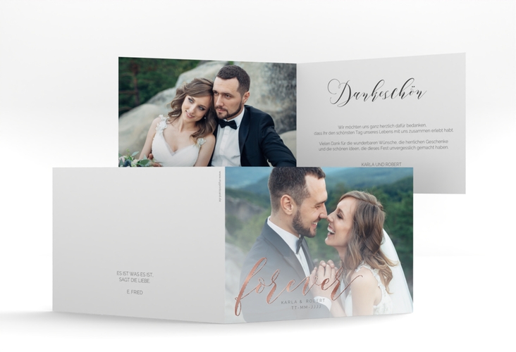 Danksagungskarte Hochzeit Promise A6 Klappkarte quer rosegold
