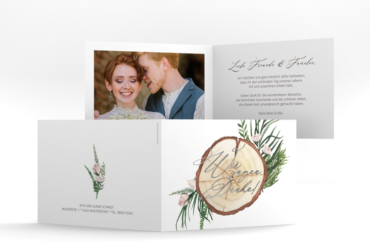 Danksagungskarte Hochzeit Woodland A6 Klappkarte quer silber