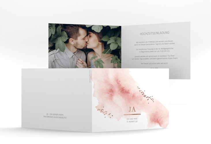Hochzeitseinladung Pastell A6 Klappkarte quer rosegold