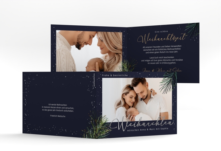 Weihnachtskarte Wishlist A6 Klappkarte quer silber