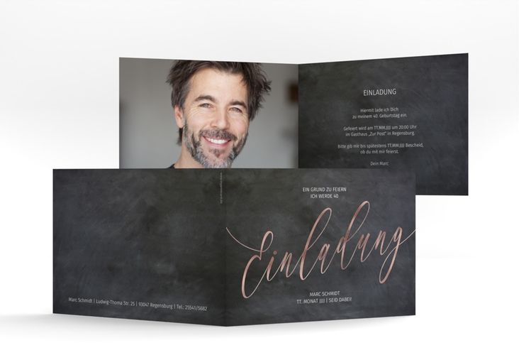 Einladung 40. Geburtstag Board A6 Klappkarte quer rosegold