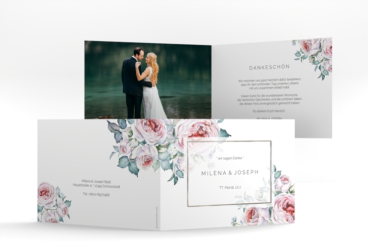 Dankeskarte Hochzeit Embrace A6 Klappkarte quer silber
