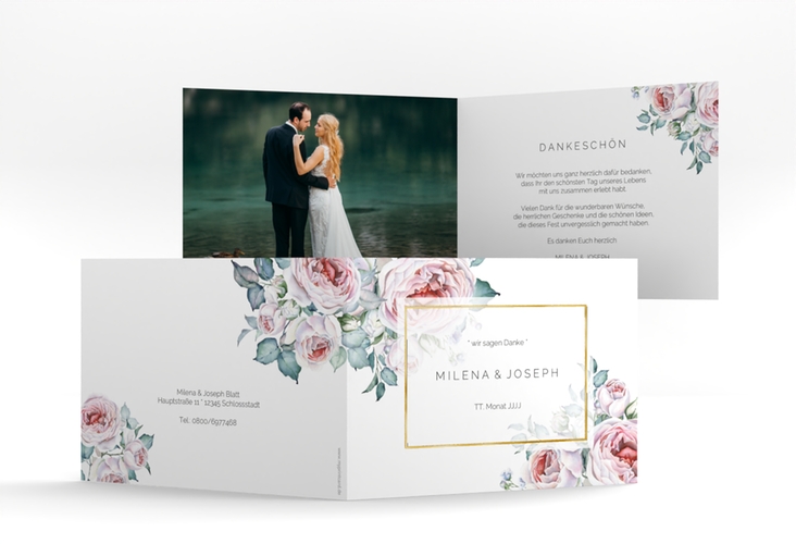 Dankeskarte Hochzeit Embrace A6 Klappkarte quer gold