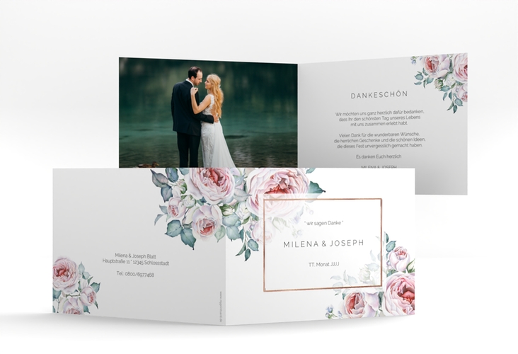 Dankeskarte Hochzeit Embrace A6 Klappkarte quer rosegold