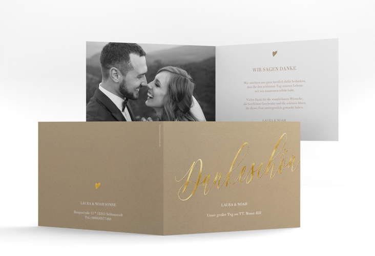 Danksagungskarte Hochzeit Kalligrafie A6 Klappkarte quer gold
