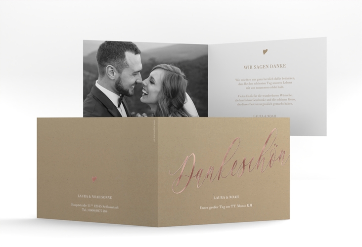 Danksagungskarte Hochzeit Kalligrafie A6 Klappkarte quer rosegold