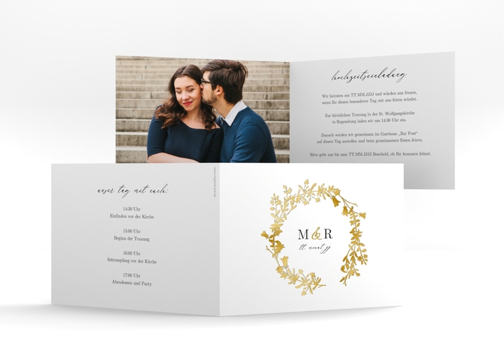 Hochzeitseinladung Filigree A6 Klappkarte quer gold