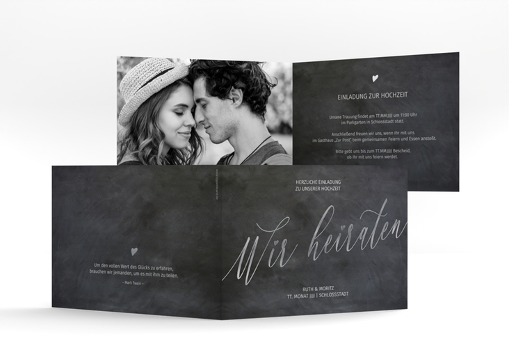 Hochzeitseinladung Chalkboard A6 Klappkarte quer silber mit Folie