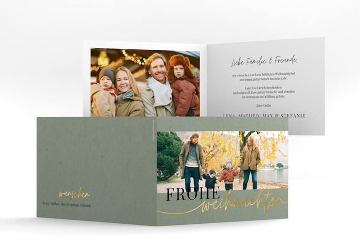 Weihnachtskarte Besinnlich A6 Klappkarte quer gold