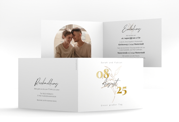 Hochzeitseinladung Seed A6 Klappkarte quer gold