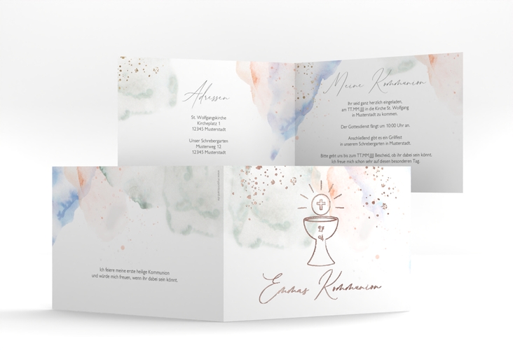 Kommunionseinladung Buntheit A6 Klappkarte quer rosegold