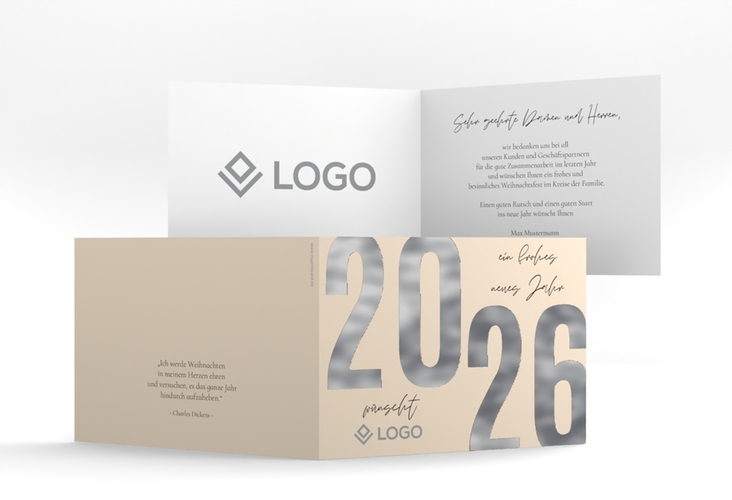 Geschäftliche Weihnachtskarte Jahresanfang A6 Klappkarte quer silber