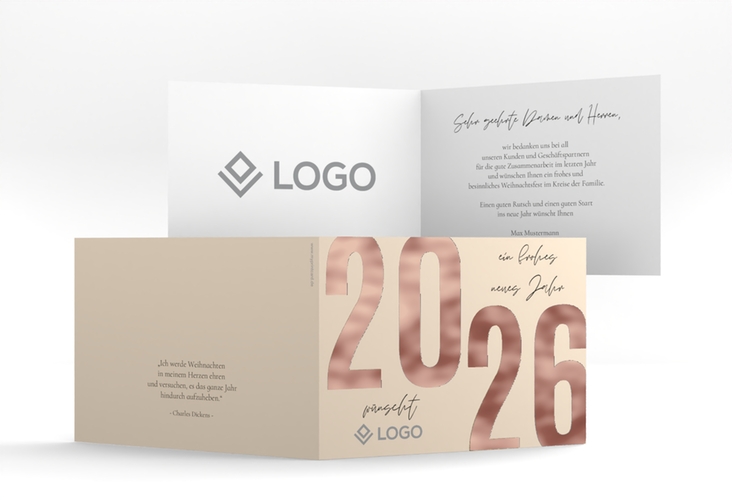 Geschäftliche Weihnachtskarte Jahresanfang A6 Klappkarte quer rosegold
