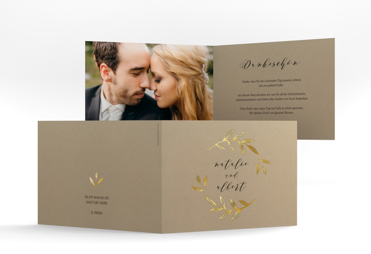 Dankeskarte Hochzeit Naturelove A6 Klappkarte quer gold