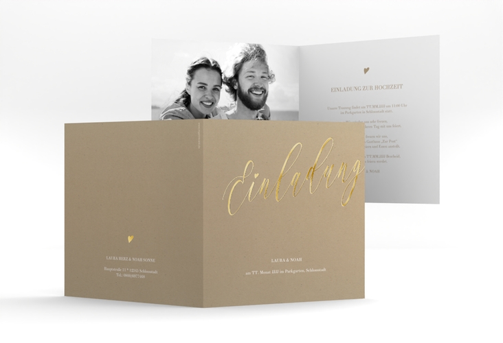 Hochzeitseinladung Kalligrafie quadr. Klappkarte gold