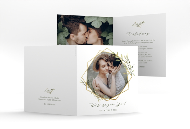 Hochzeitseinladung Acacia quadr. Klappkarte gold